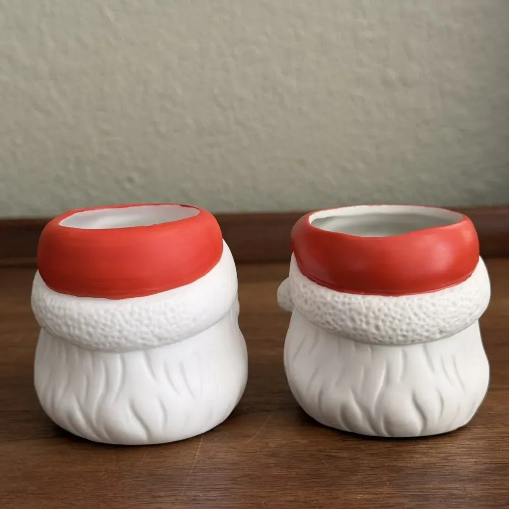Hallmark Ceramic Santa Claus Head Votive Candle Holder MCM Pair Of VTG 1970s